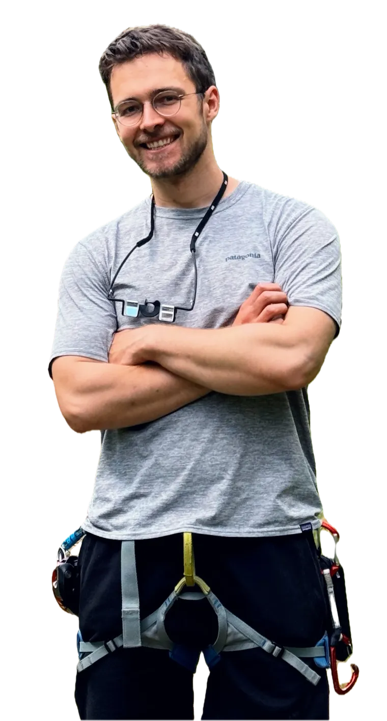 Casual portrait of Johannes Roth in climbing gear