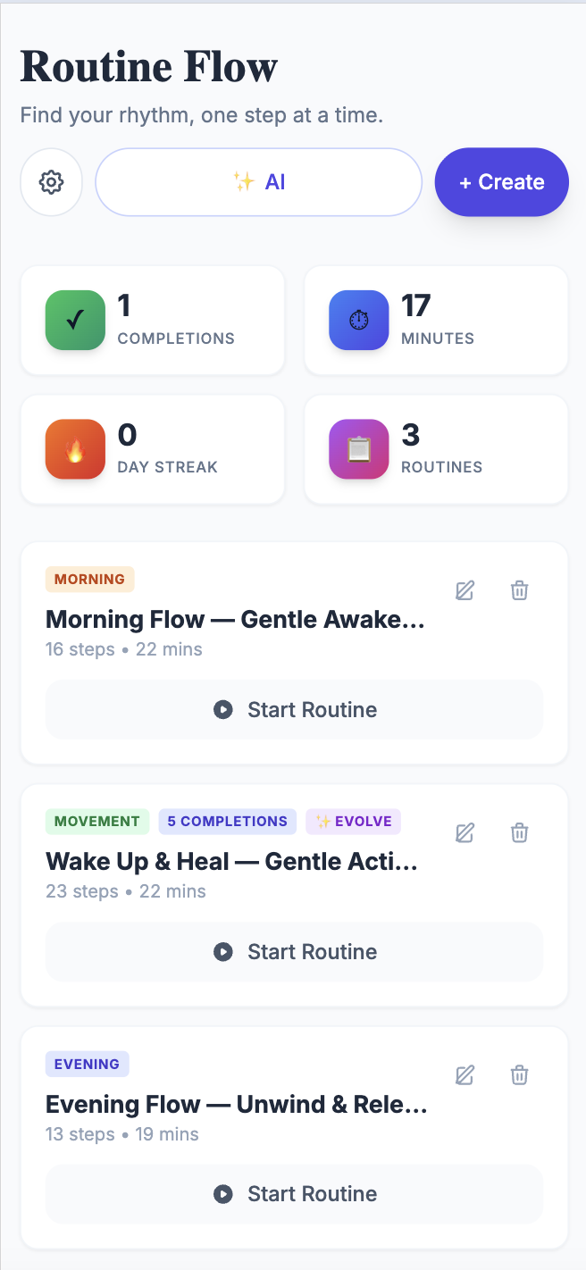 Routine tracker app interface
