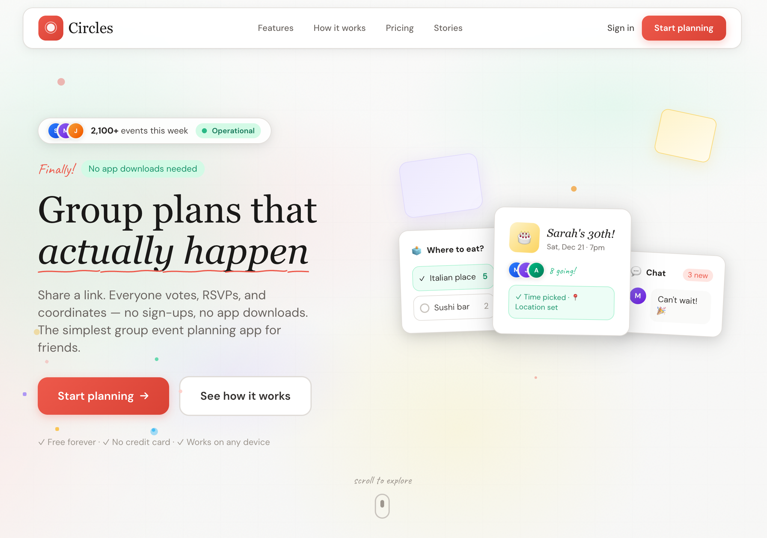 Circles app interface
